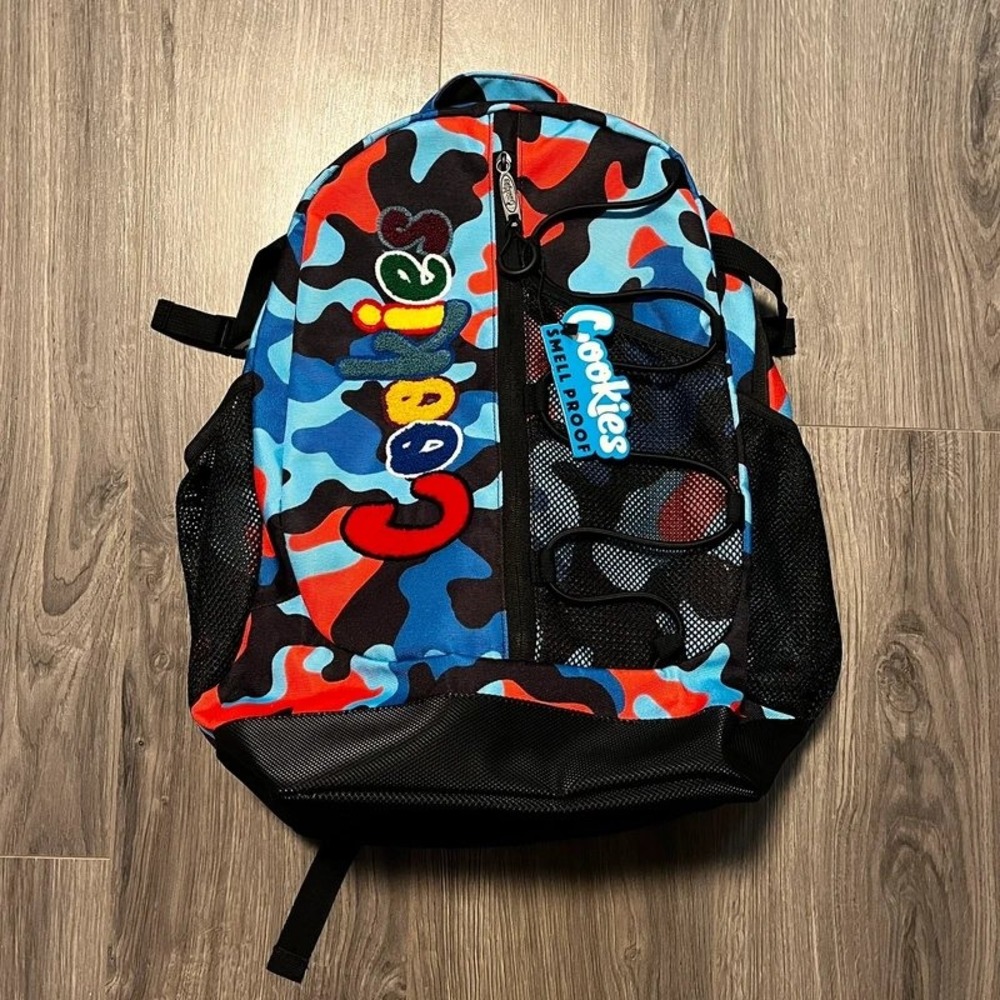Cookies SP Bungee Backpack Blue Camo Chenille Logo NWT